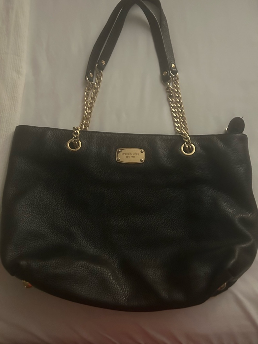 Michael Kors Black Pebbled Leather Tote with Gold Chain Handles - Picture 12 of 12